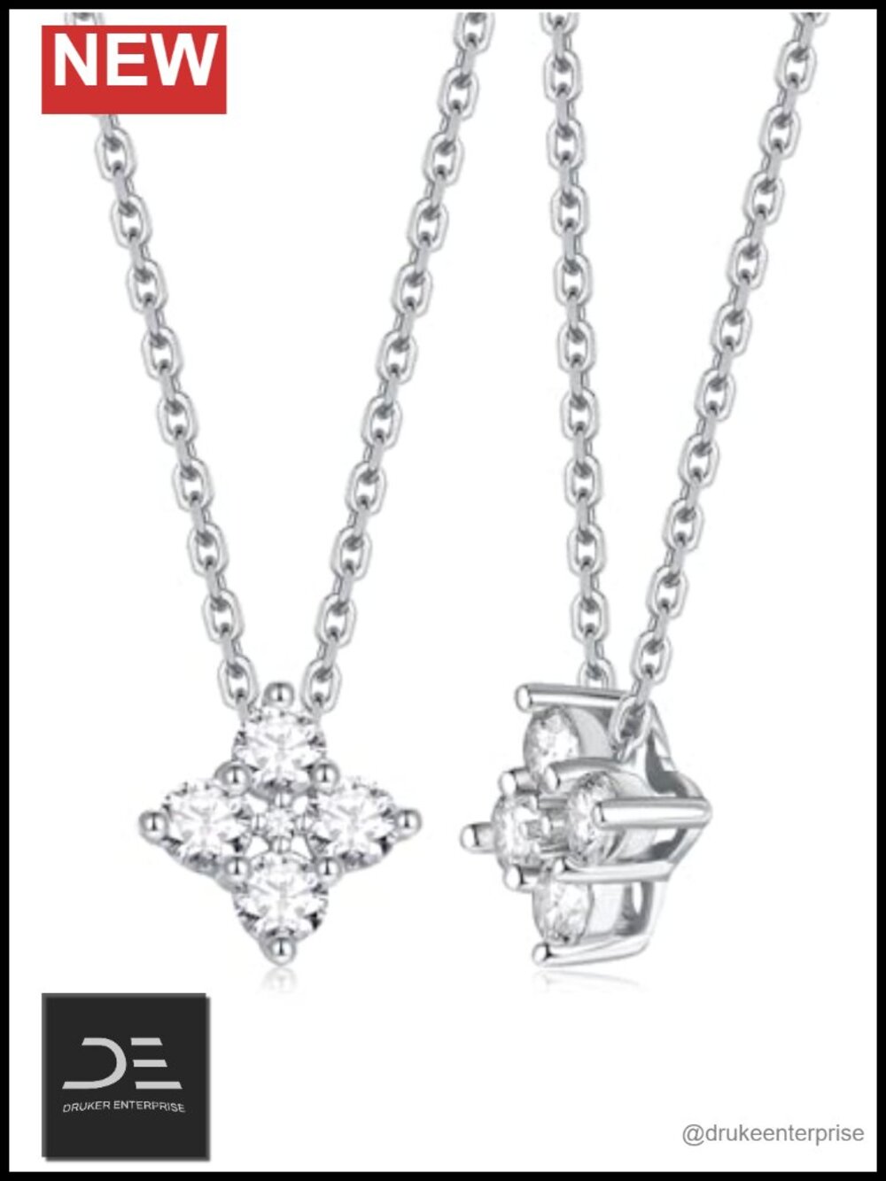 Moissanite Four Petal Pendant Necklace 925 Sterling Silver Rhodium Finish